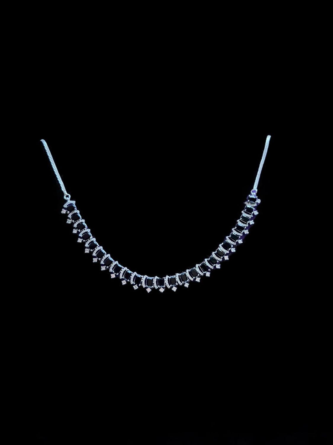 Brilliant Necklace Set with Black Gemstones, Rhodium Plating, 46 cm Length