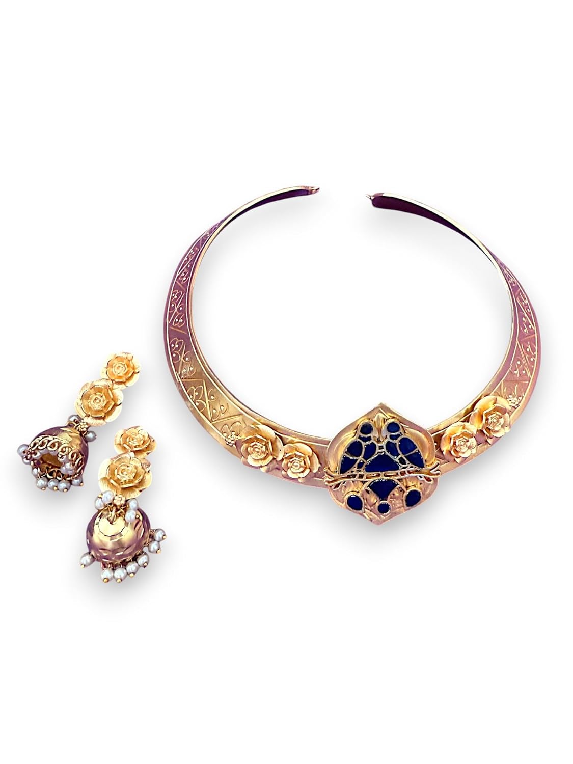 Rebekah Floral Collar Hasli Set with Enamel Detailing