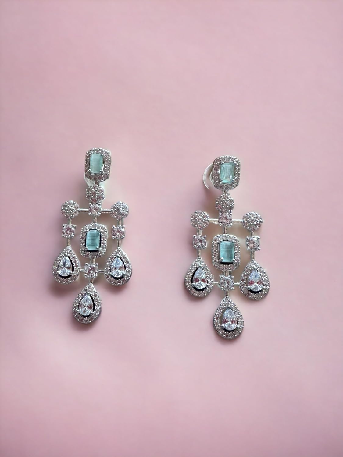 Elegant Aquamarine Gemstone Necklace Set, Rhodium Plated