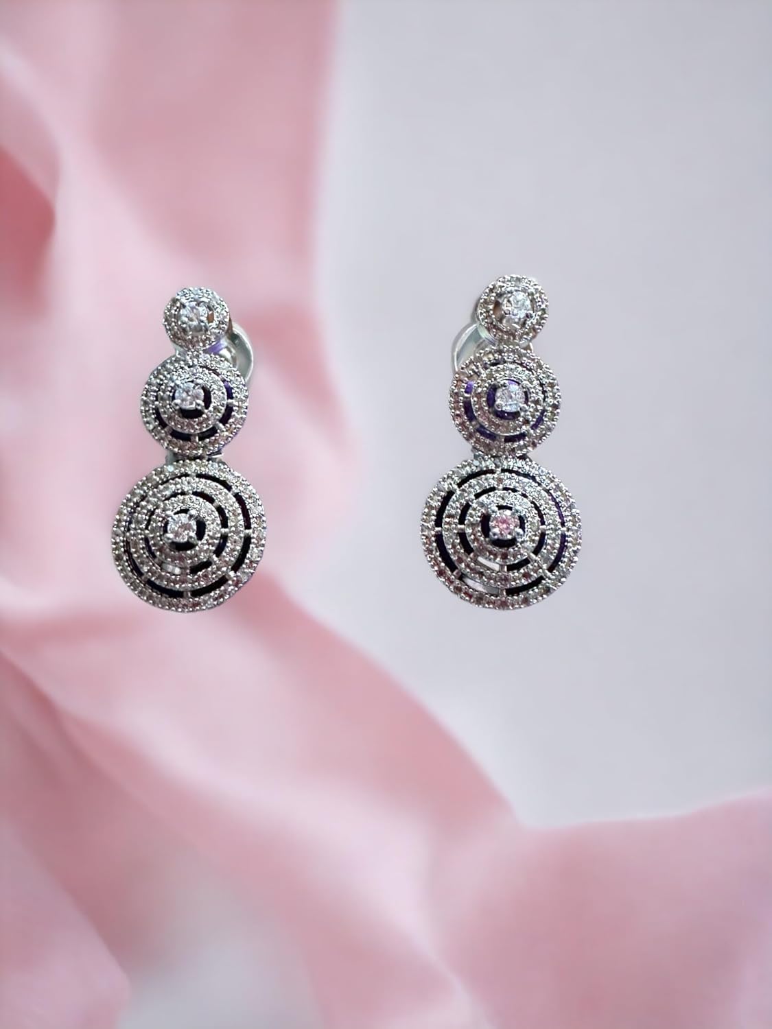 Rhinestone Necklace Set with Spiral Motif, Silver Colour