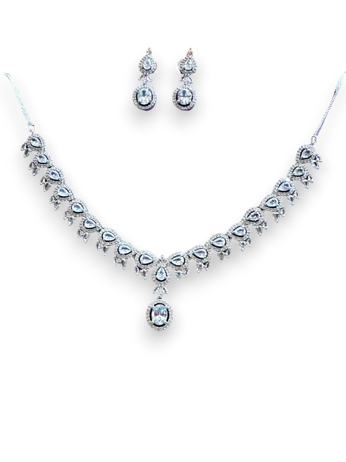 Elegant Silver Necklace Set with Teardrop Crystals