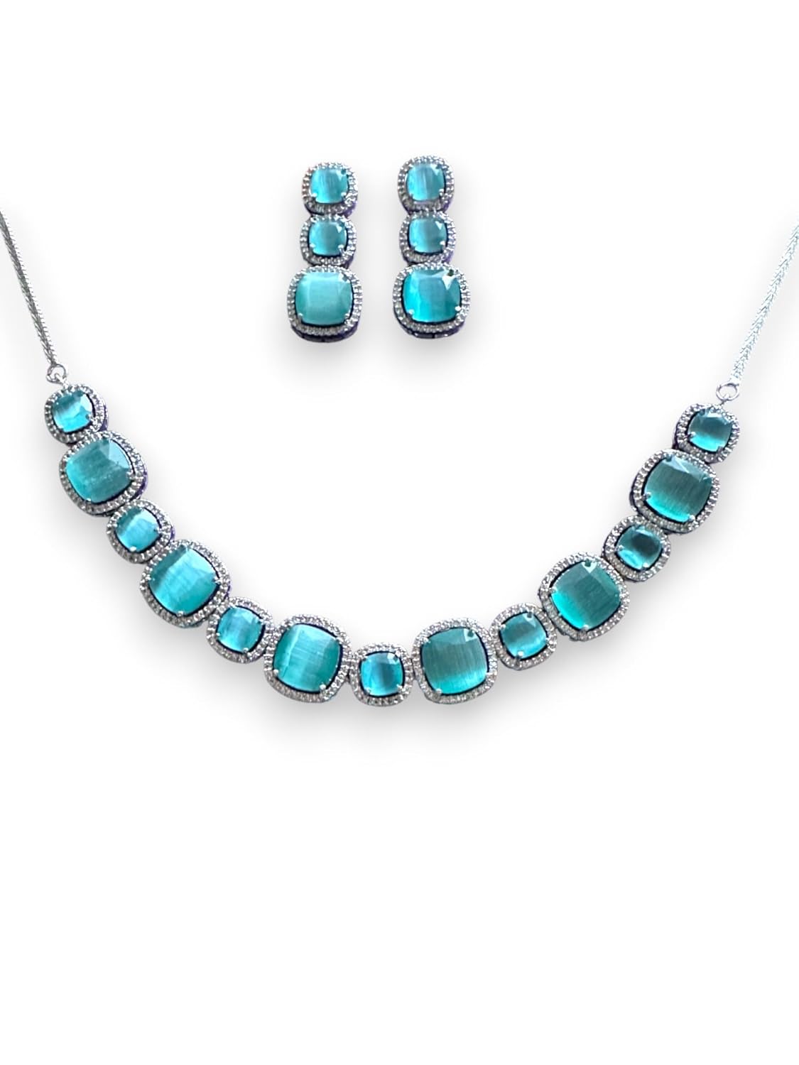 Turquoise Stone Statement Necklace and Earrings Set