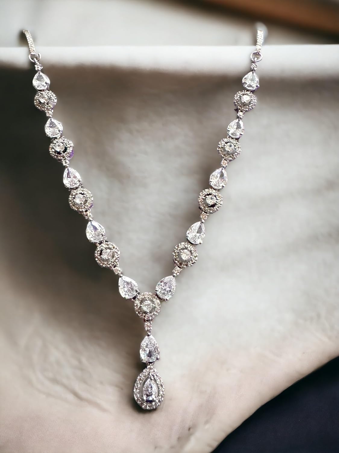 Crystal Bridal Jewelry Sets for Women, Earrings and Necklace Set, Silver