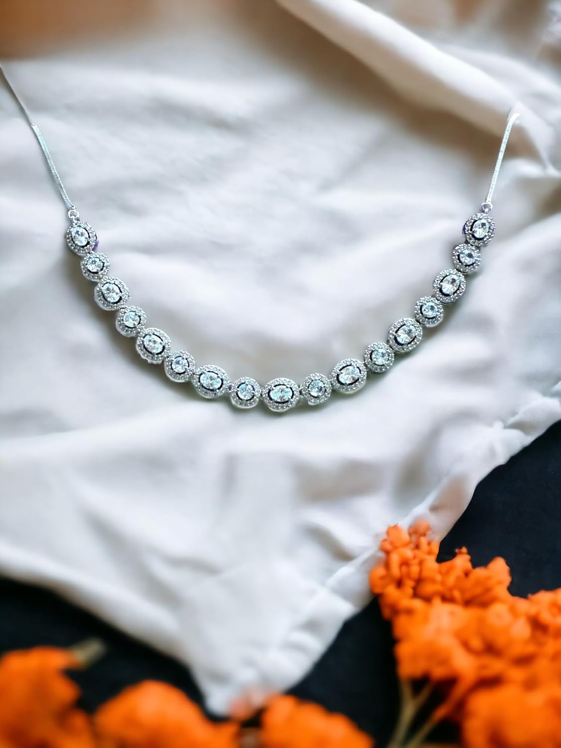Rhodium Plated Cubic Zirconia Necklace and Earrings Set