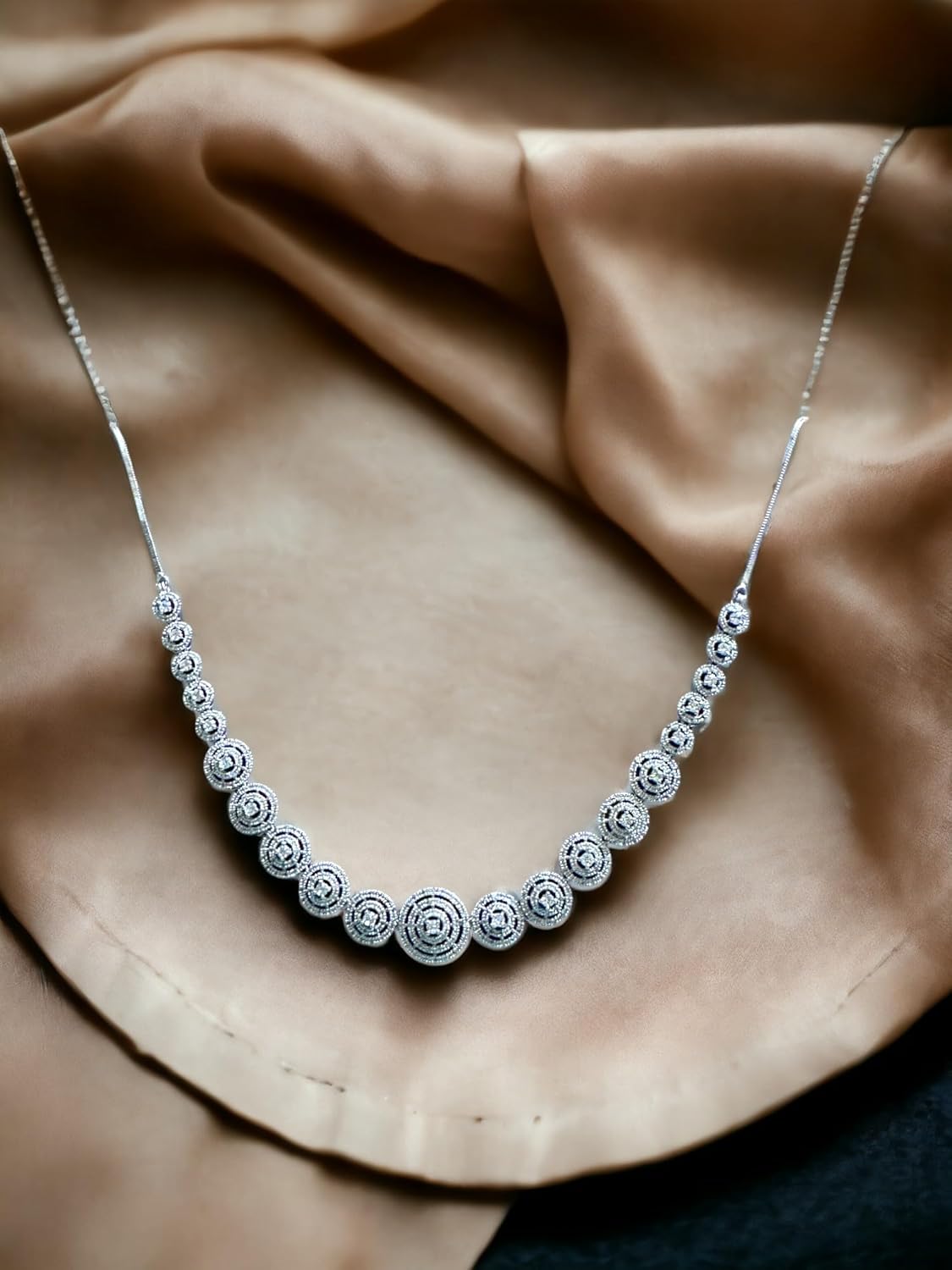 Rhinestone Necklace Set with Spiral Motif, Silver Colour