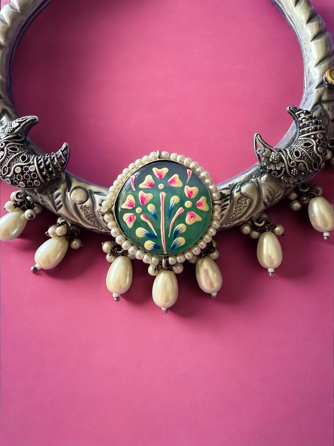 Rebekah Handpainted Handpainted Kalakaari Oxidized Necklace Set