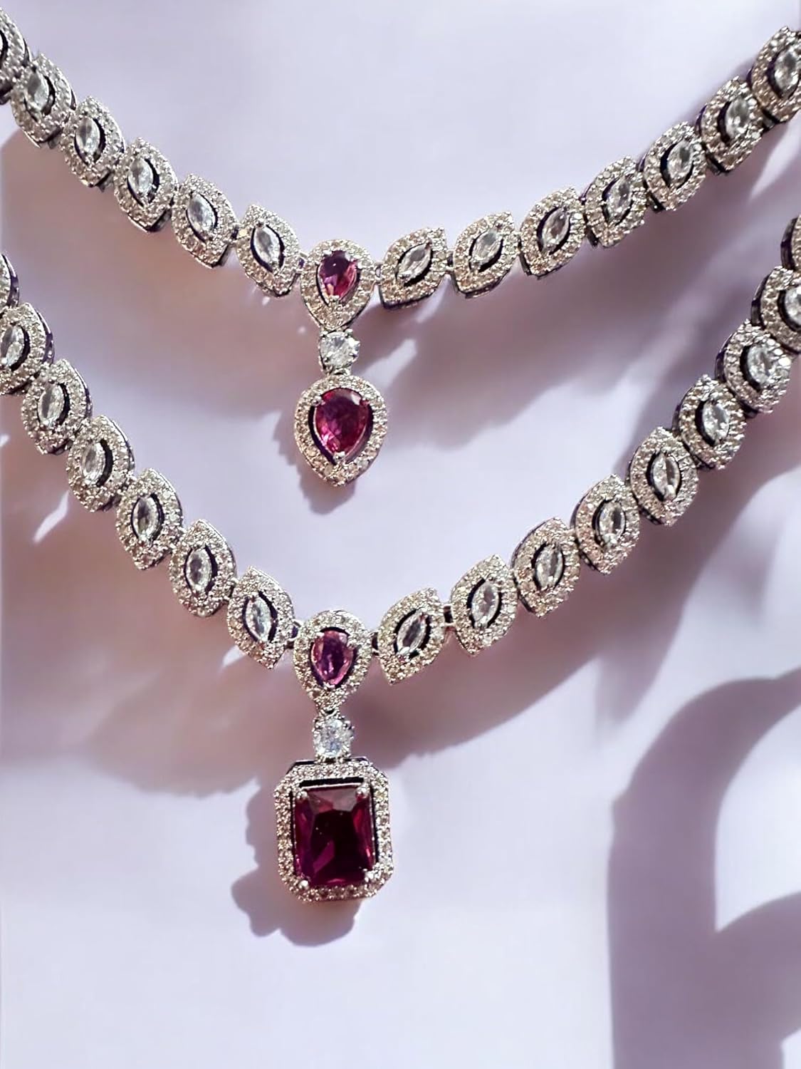 Ruby Red Layered Premium Stone Studded Necklace Set