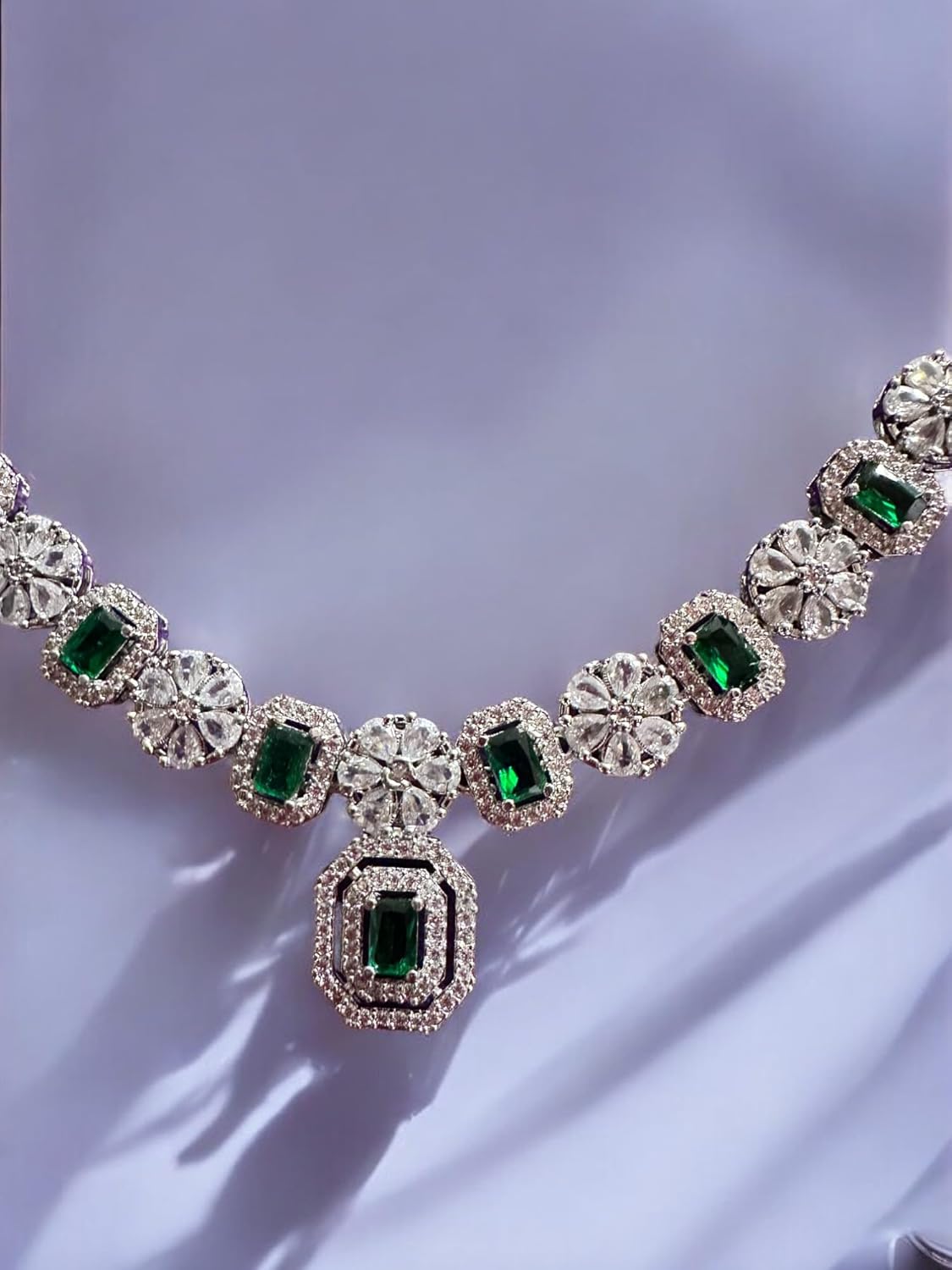 Emerald and Cubic Zirconia Necklace Set,