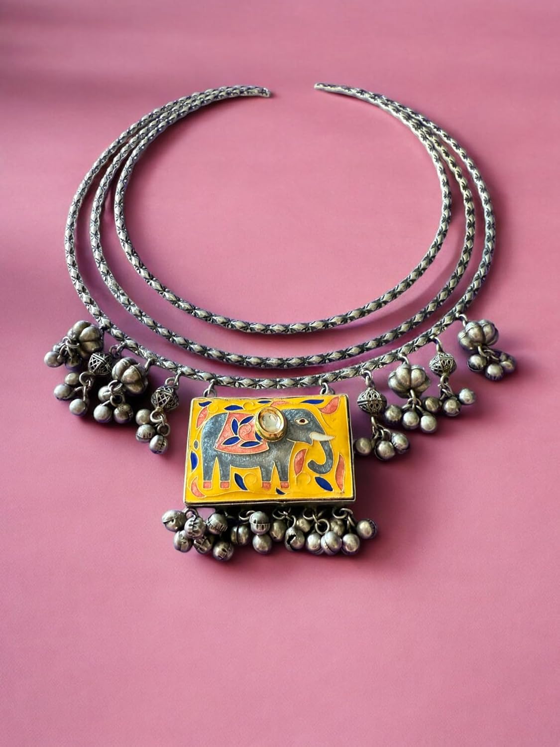 Rebekah Tribal Charm Oxidized Necklace Set with Elephant Motif