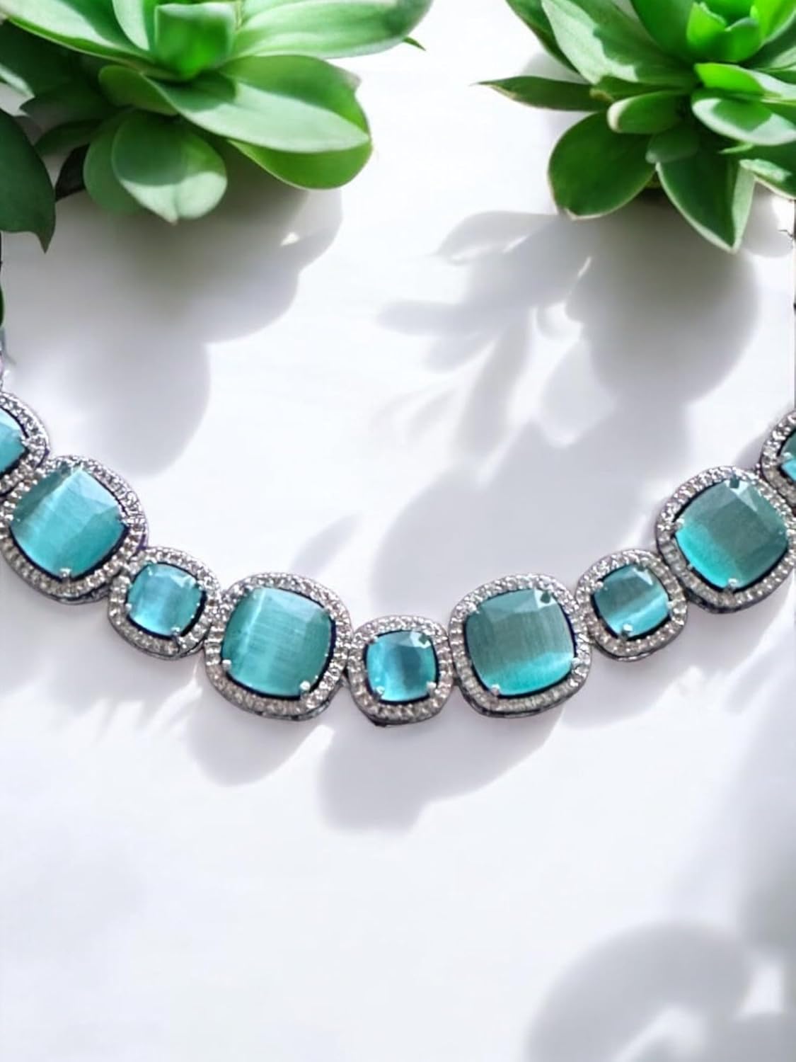 Turquoise Stone Statement Necklace and Earrings Set