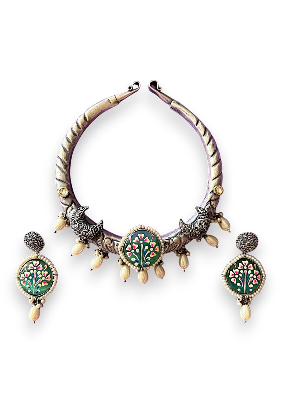 Rebekah Handpainted Handpainted Kalakaari Oxidized Necklace Set