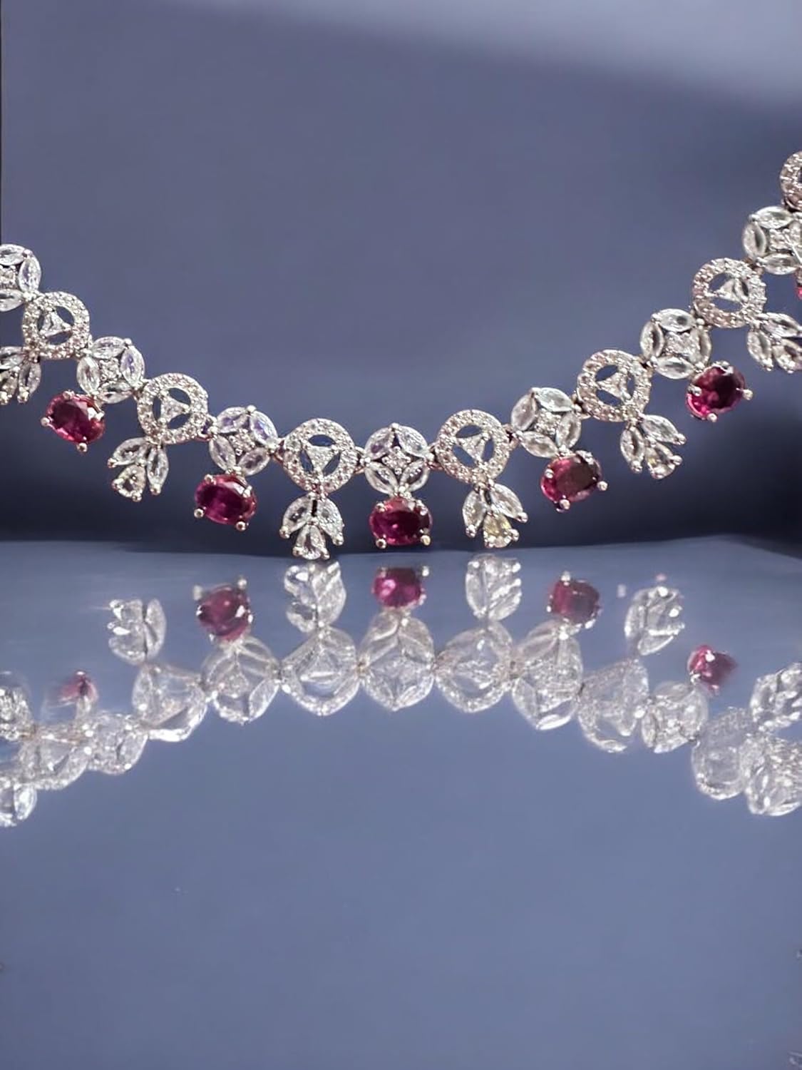 Elegant Cubic Zirconia and Ruby Necklace Set, Dazzling Gemstone Jewellery