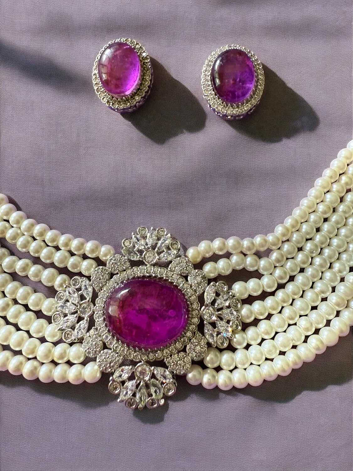 Rebekah Amethyst Majesty Pearl Choker Set