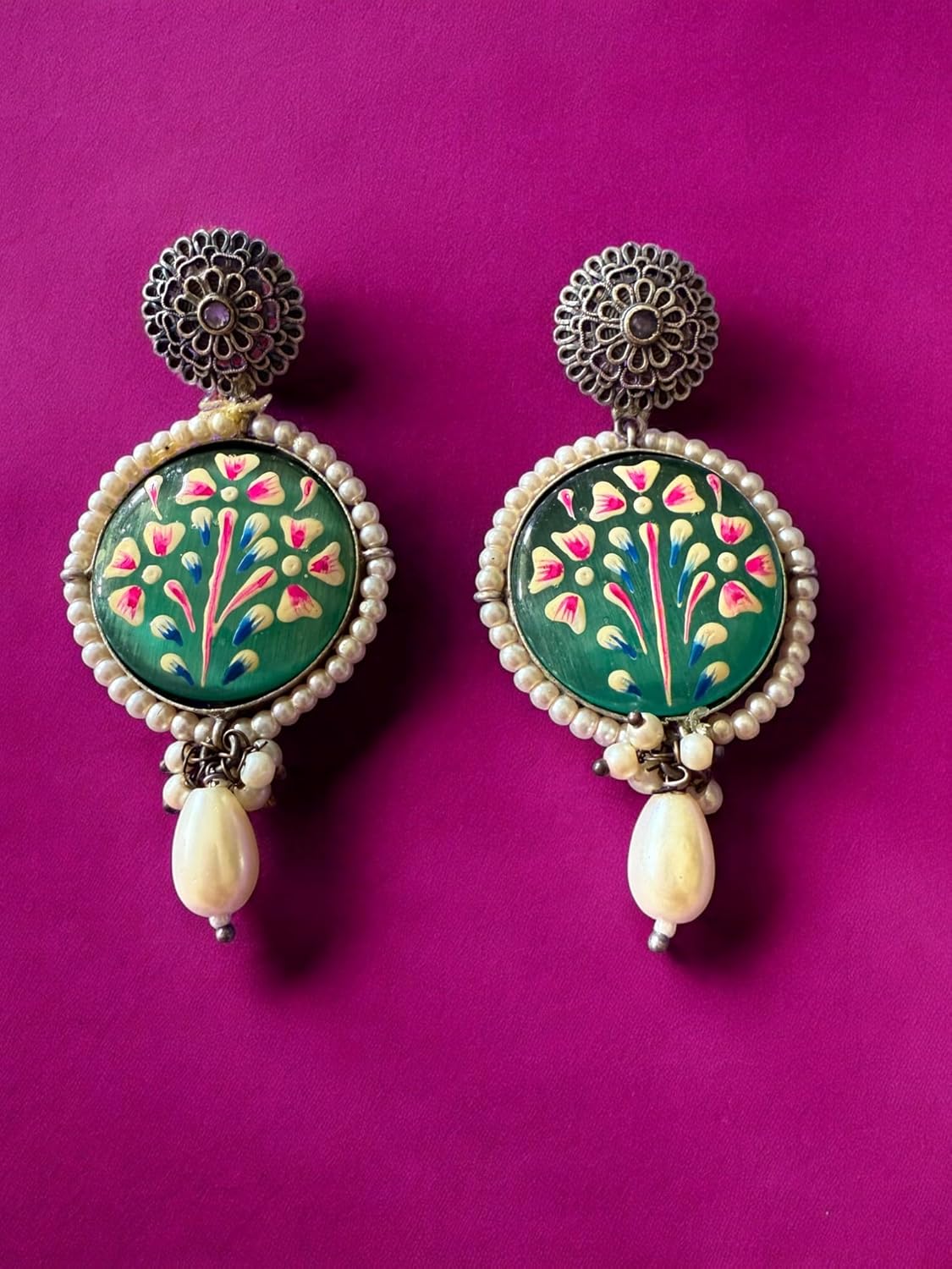 Rebekah Handpainted Handpainted Kalakaari Oxidized Necklace Set
