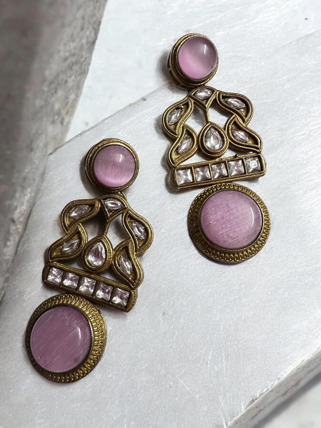 Vintage Style Multi-Gemstone Necklace and Earring Set, Antique Gold Finish, Yellow Jade Centre Medallion