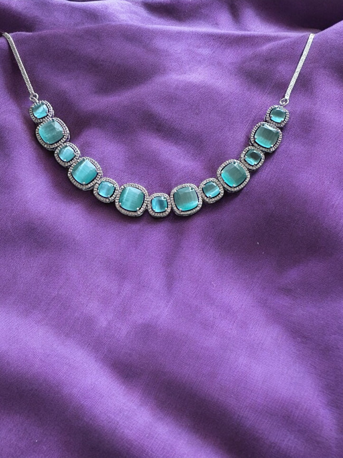 Mint Stone Studded Necklace with Earring
