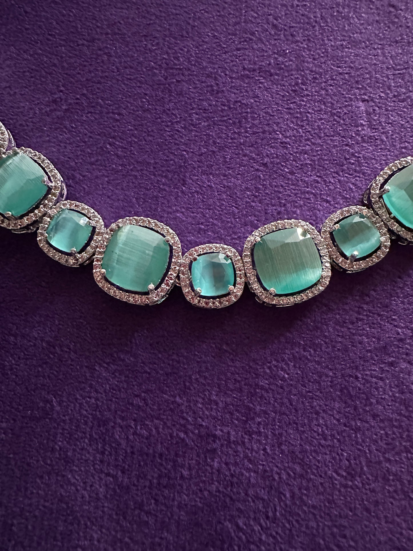 Mint Stone Studded Necklace with Earring