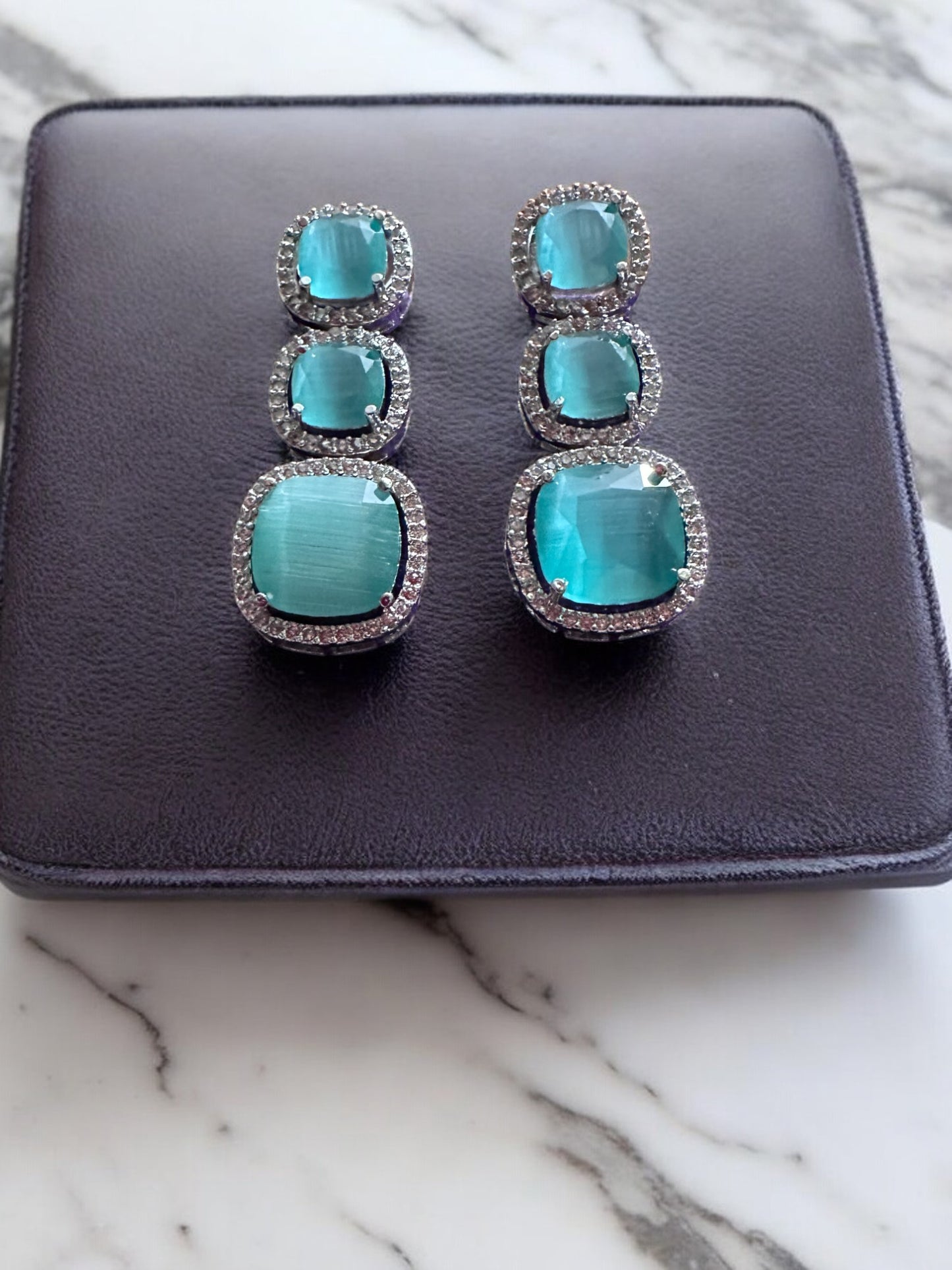 Mint Stone Studded Necklace with Earring