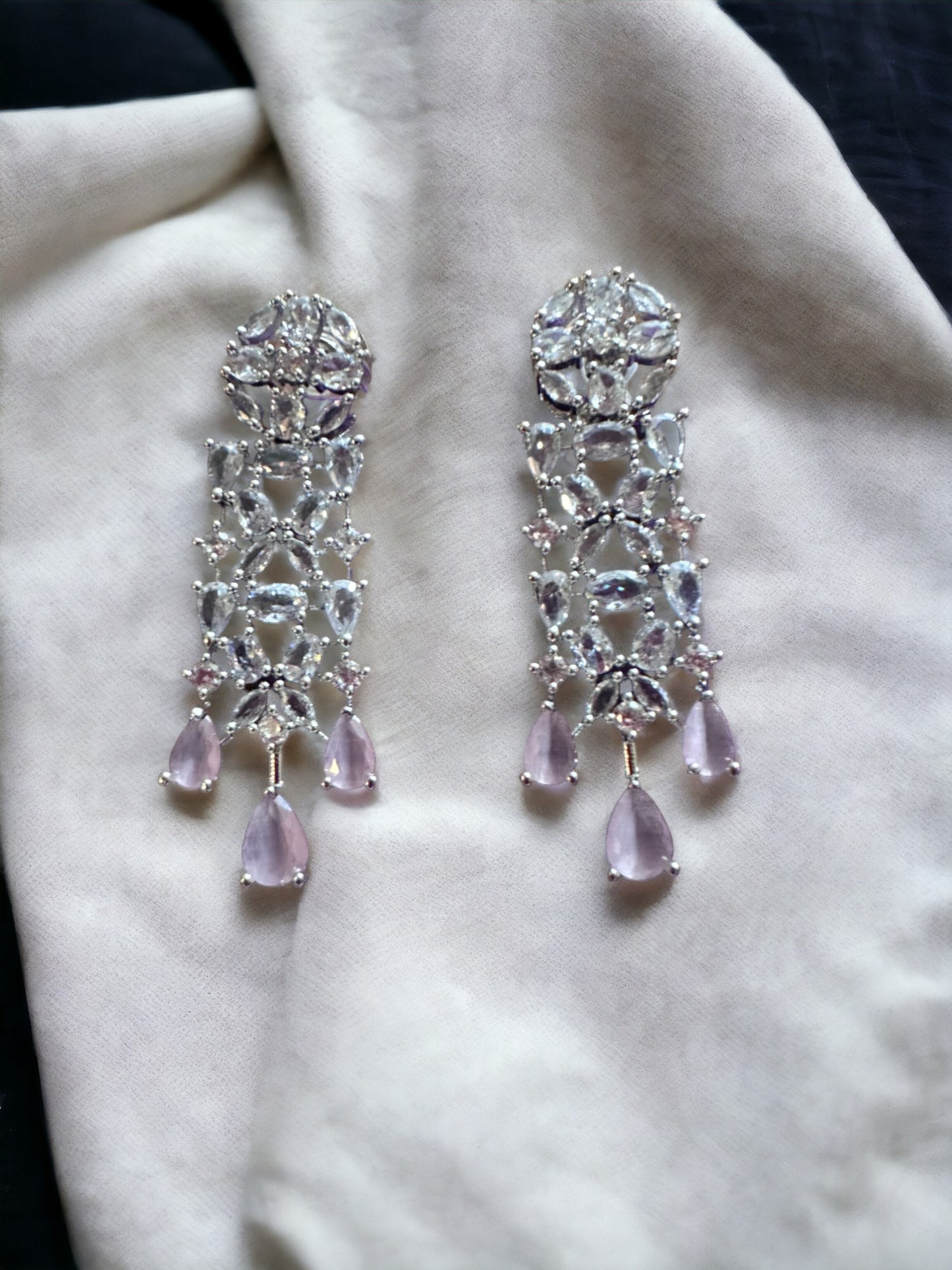 Light Pink Stone Studded Necklace with Earring