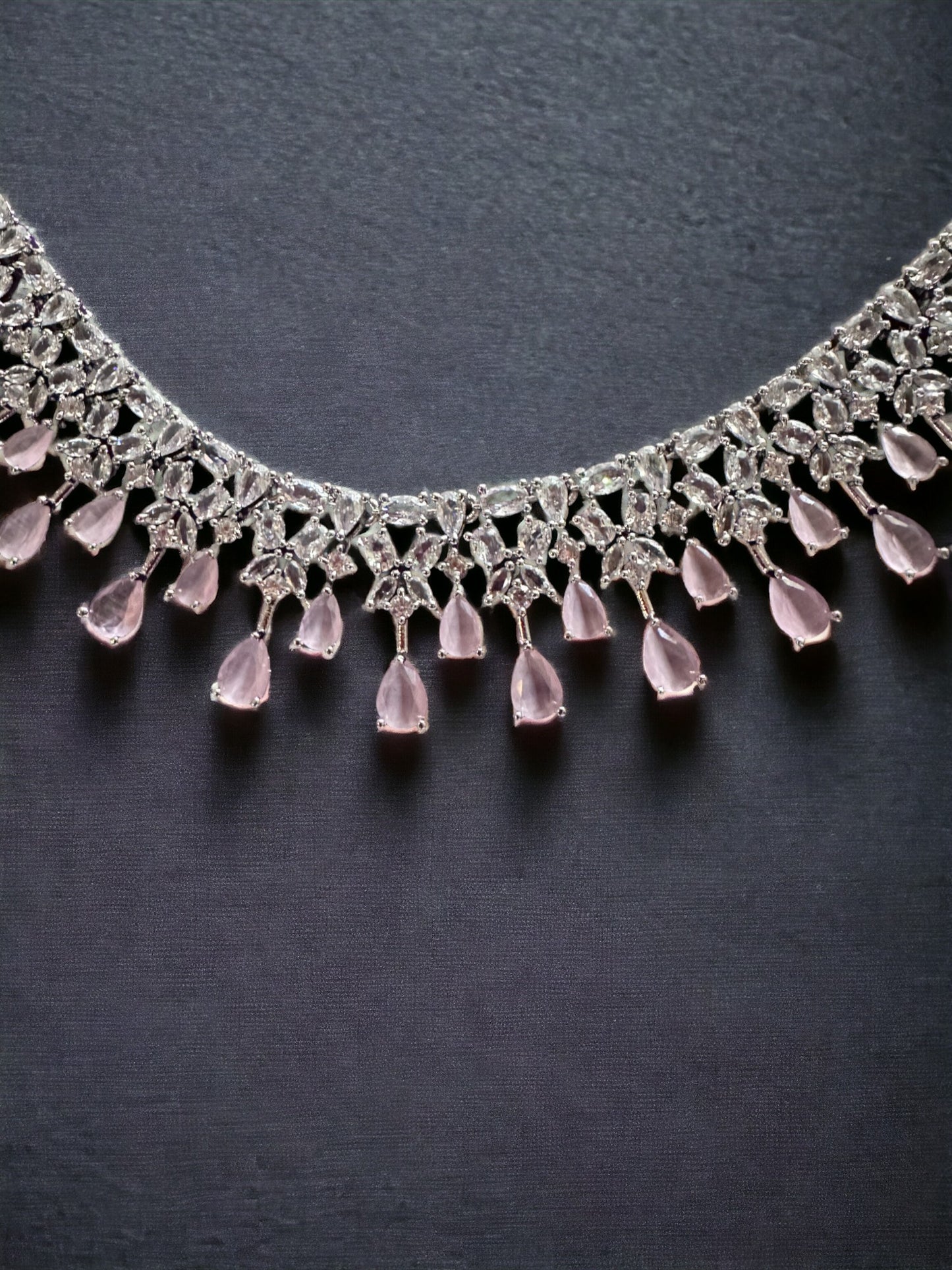 Light Pink Stone Studded Necklace with Earring