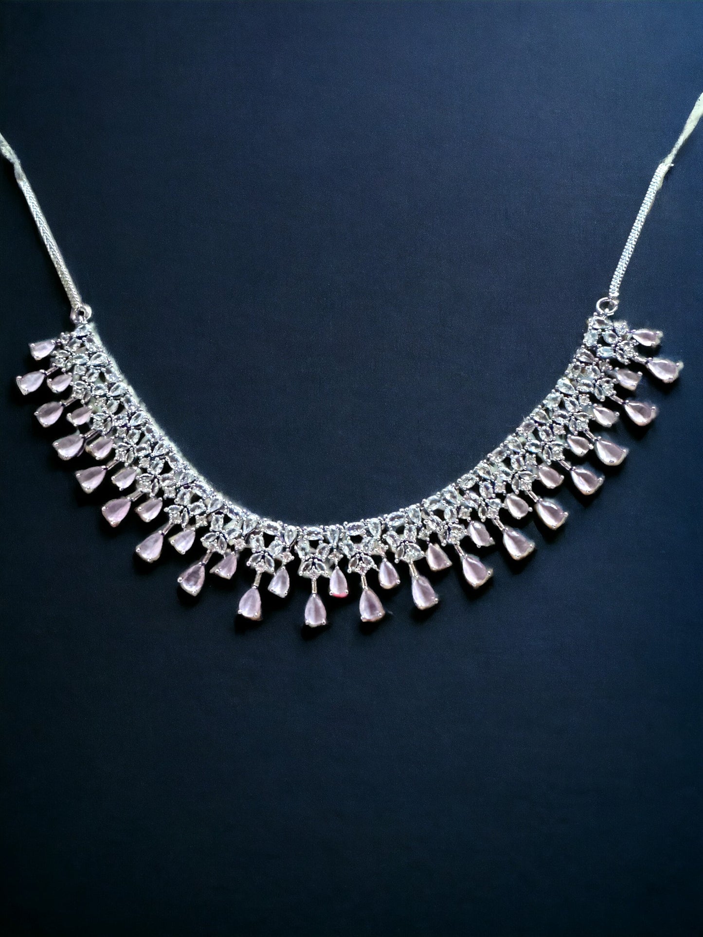 Light Pink Stone Studded Necklace with Earring