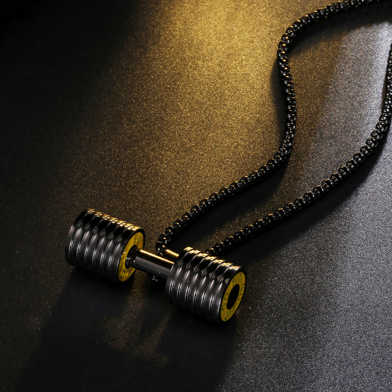 Men Black Tone Stainless Steel Dumbbell Pendant Necklace