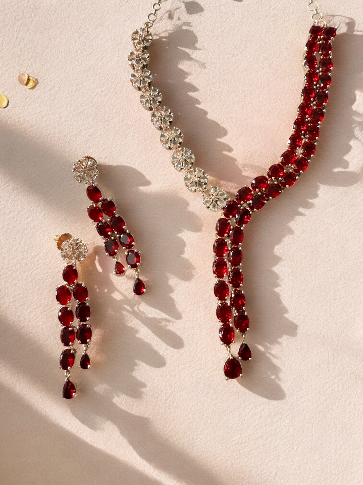 Rhodium Plated Statement Cubic Zirconia Stone Studded Jewellery Set