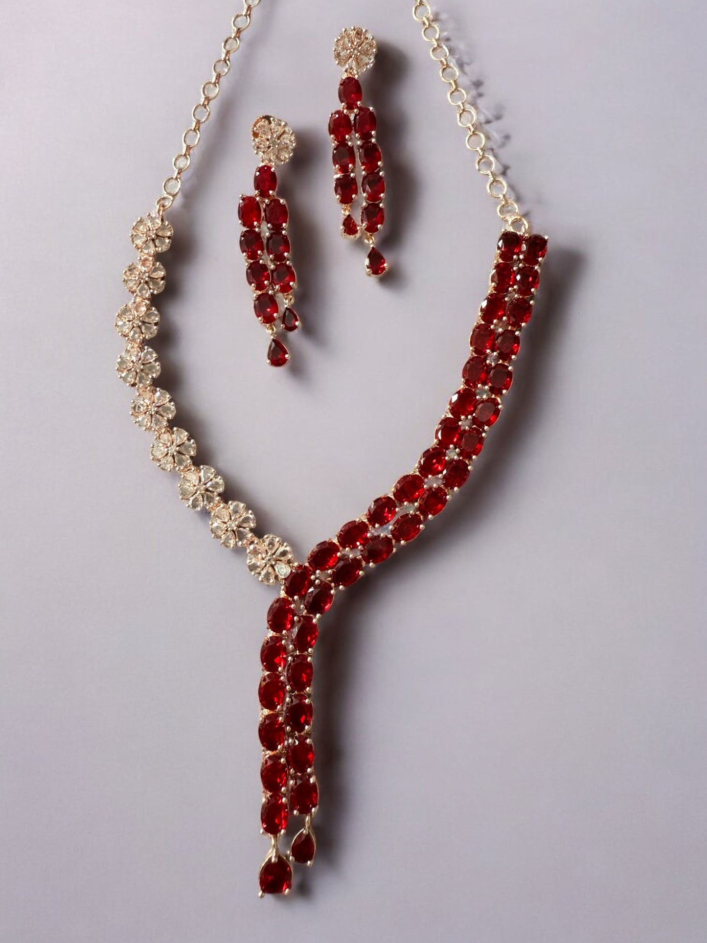 Rhodium Plated Statement Cubic Zirconia Stone Studded Jewellery Set