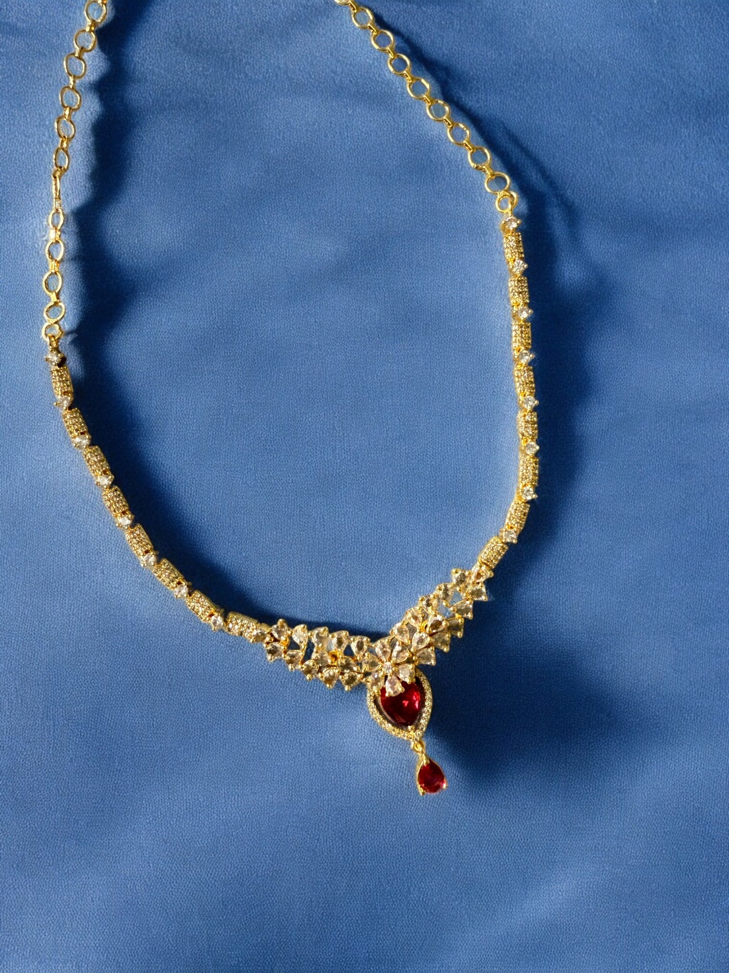 Gold Plated Stone-Studded Necklace Set with Matching Earrings