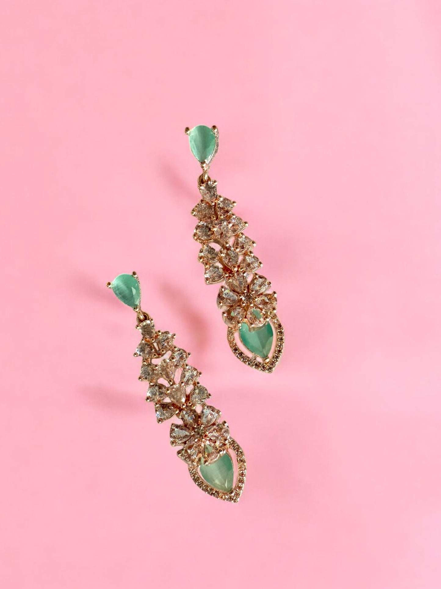 Gold Plated Mint Stone-Studded Necklace Set with Matching Earrings