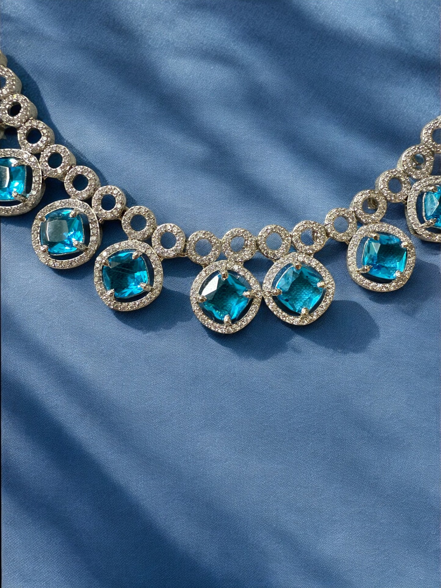Blue Stone-Studded Necklace Set with Matching Earrings