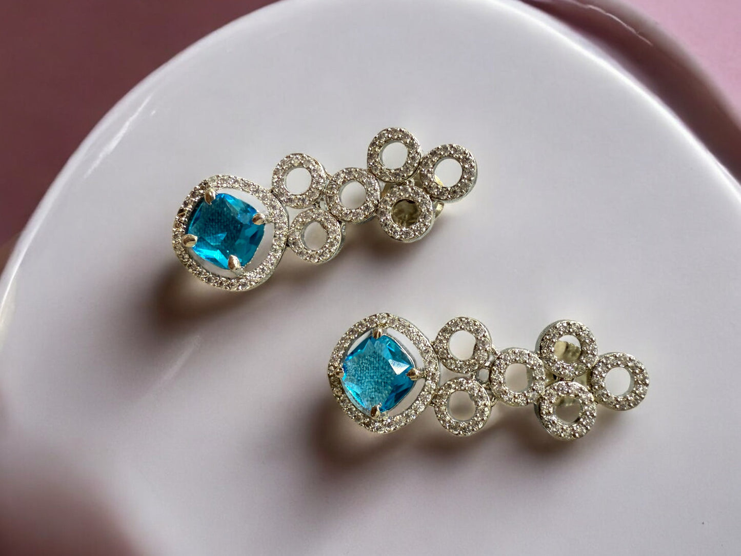 Blue Stone-Studded Necklace Set with Matching Earrings