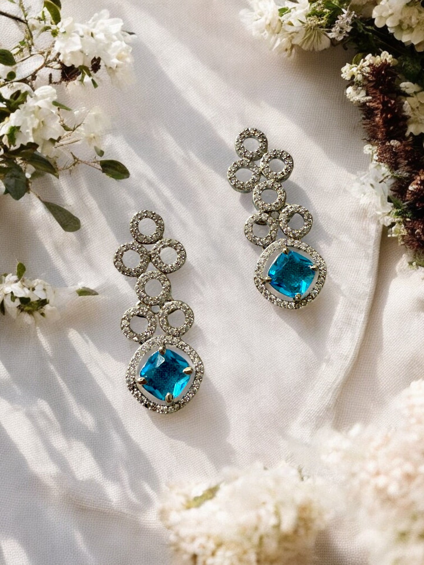 Blue Stone-Studded Necklace Set with Matching Earrings