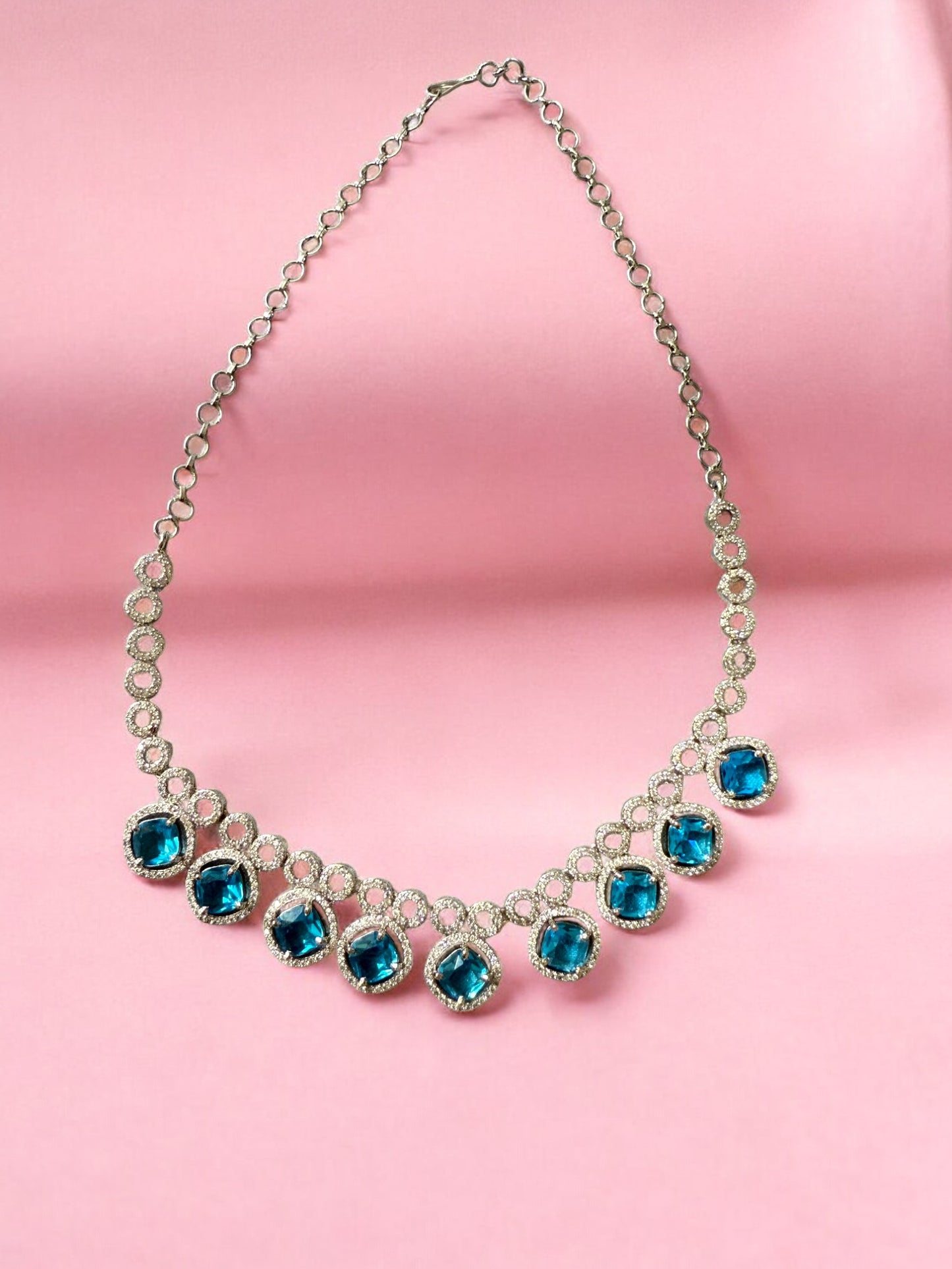 Blue Stone-Studded Necklace Set with Matching Earrings