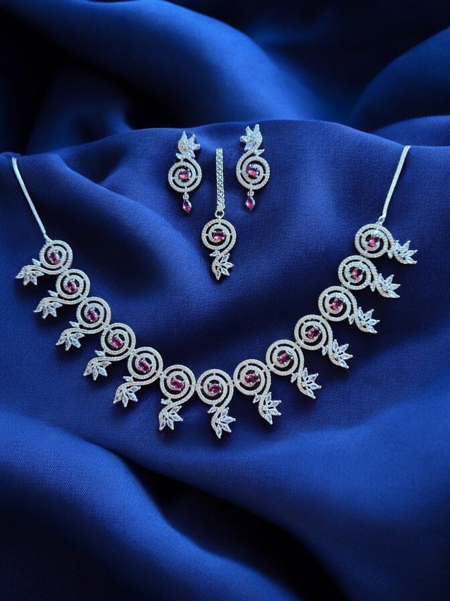 Ruby Red Premium Stone Studded Necklace Set