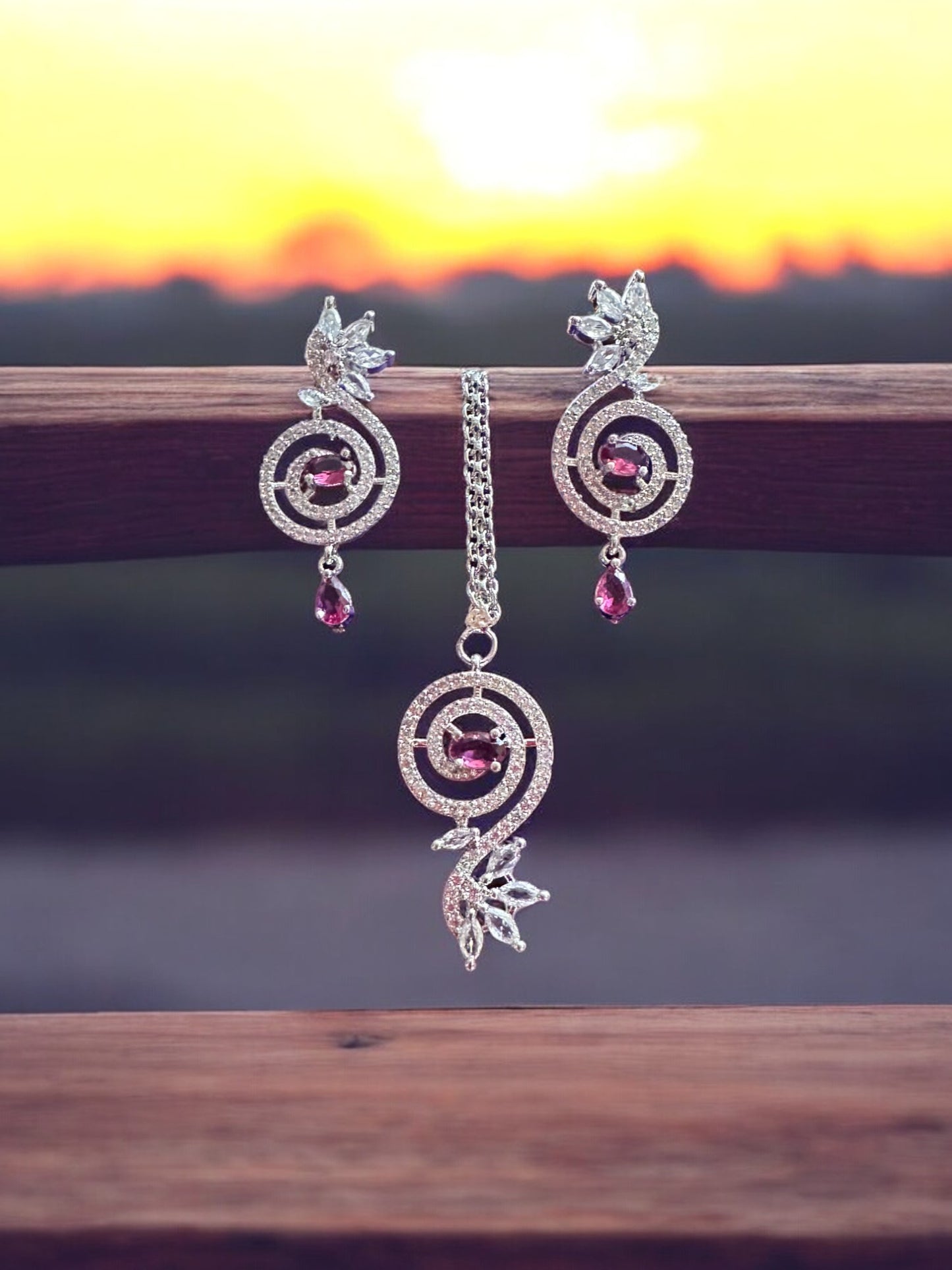 Ruby Red Premium Stone Studded Necklace Set