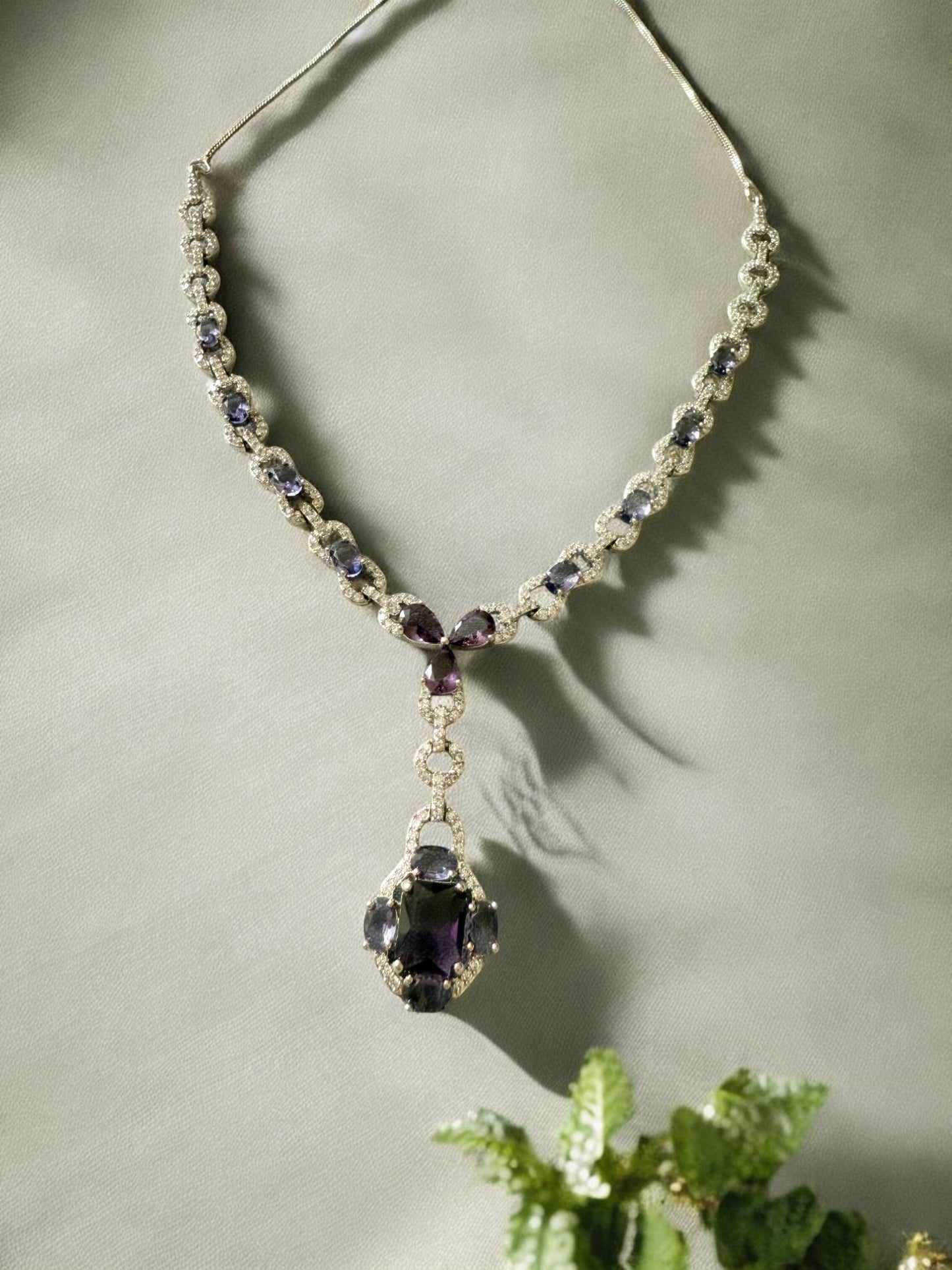 Ocean Blue Rhodium Plated Cubic Zircon Necklace Set