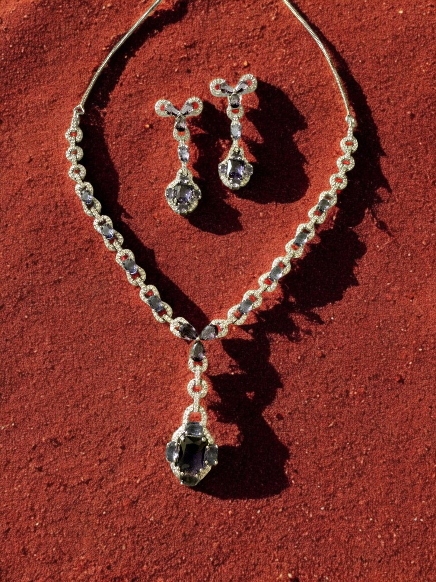 Ocean Blue Rhodium Plated Cubic Zircon Necklace Set