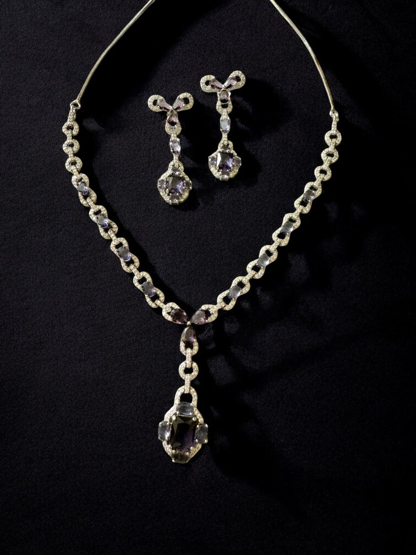 Ocean Blue Rhodium Plated Cubic Zircon Necklace Set