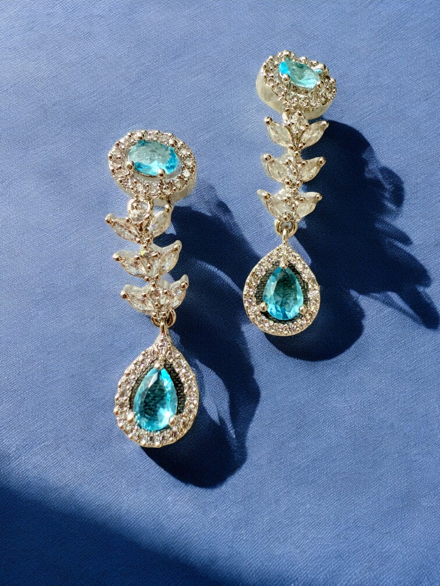 Ocean Blue Rhodium Plated Cubic Zircon Necklace Set