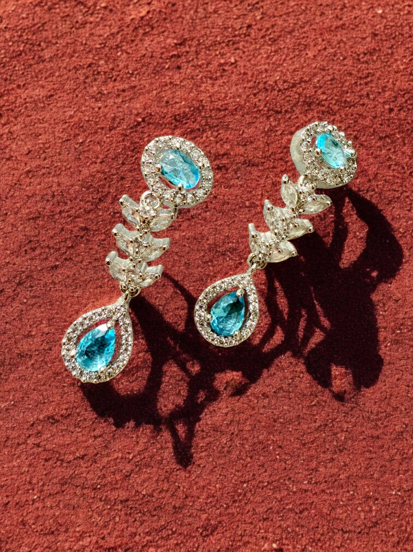 Ocean Blue Rhodium Plated Cubic Zircon Necklace Set