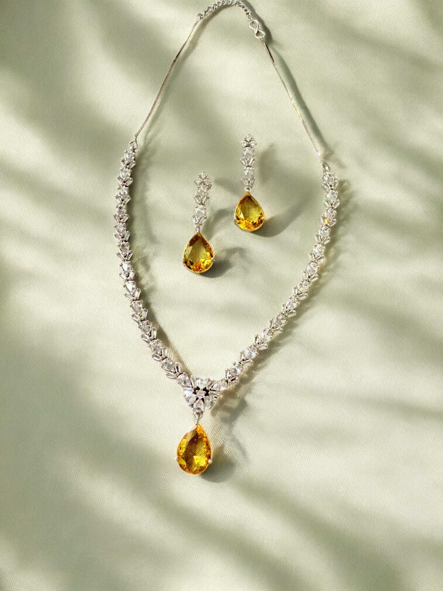 Yellow Rhodium Plated Cubic Zircon Necklace Set