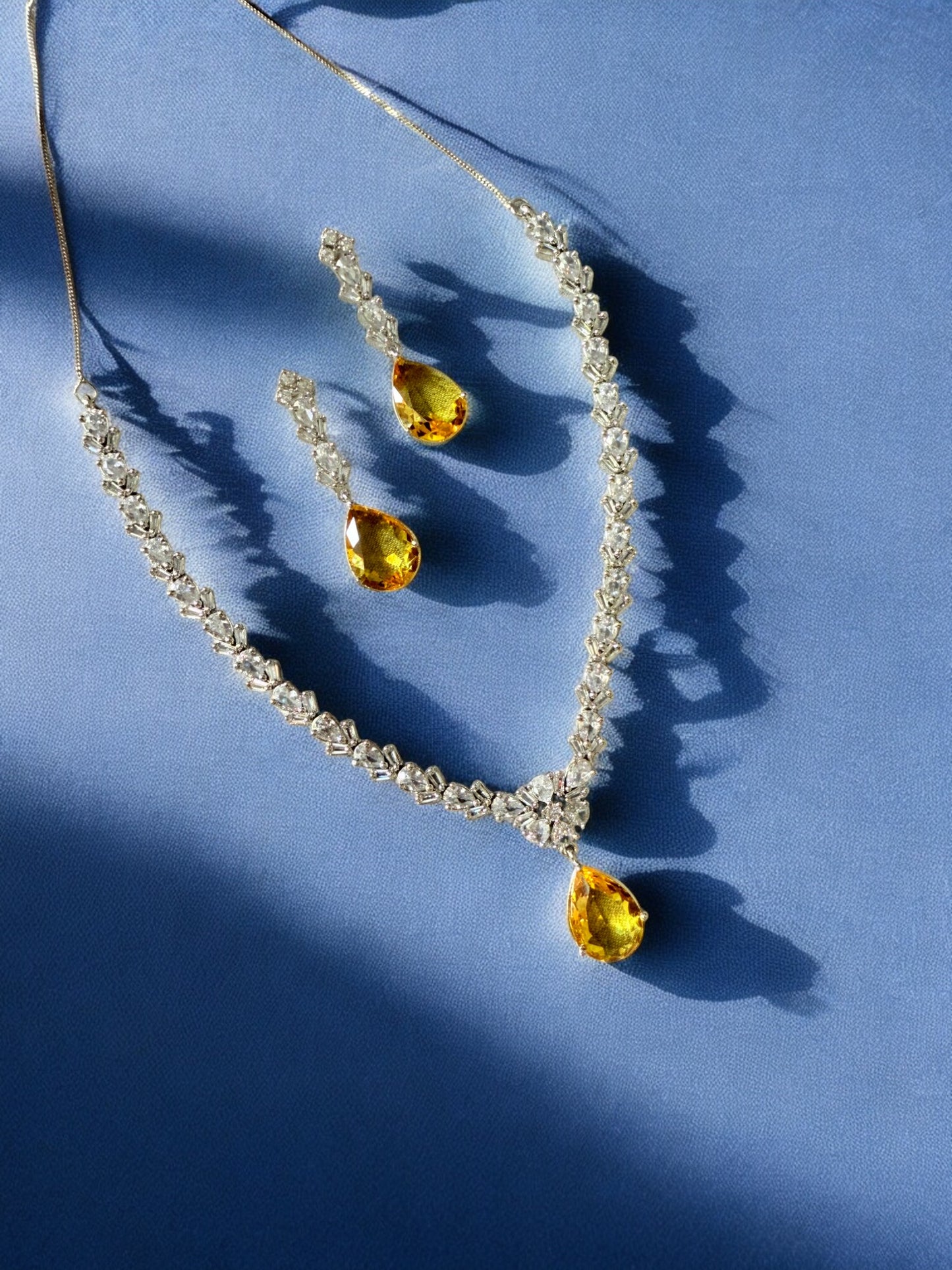 Yellow Rhodium Plated Cubic Zircon Necklace Set