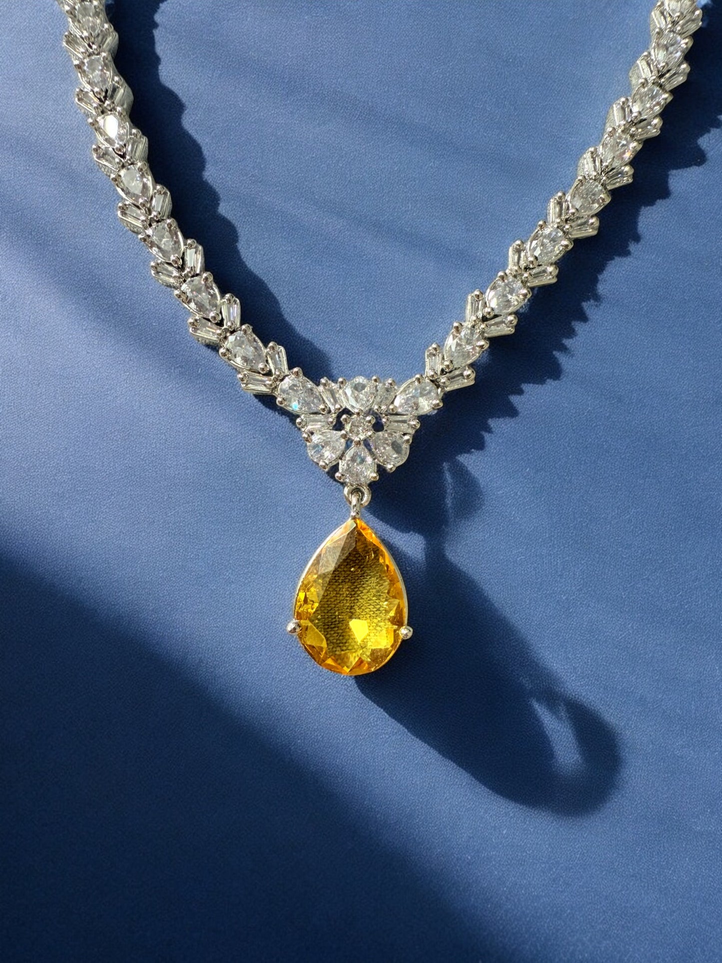 Yellow Rhodium Plated Cubic Zircon Necklace Set