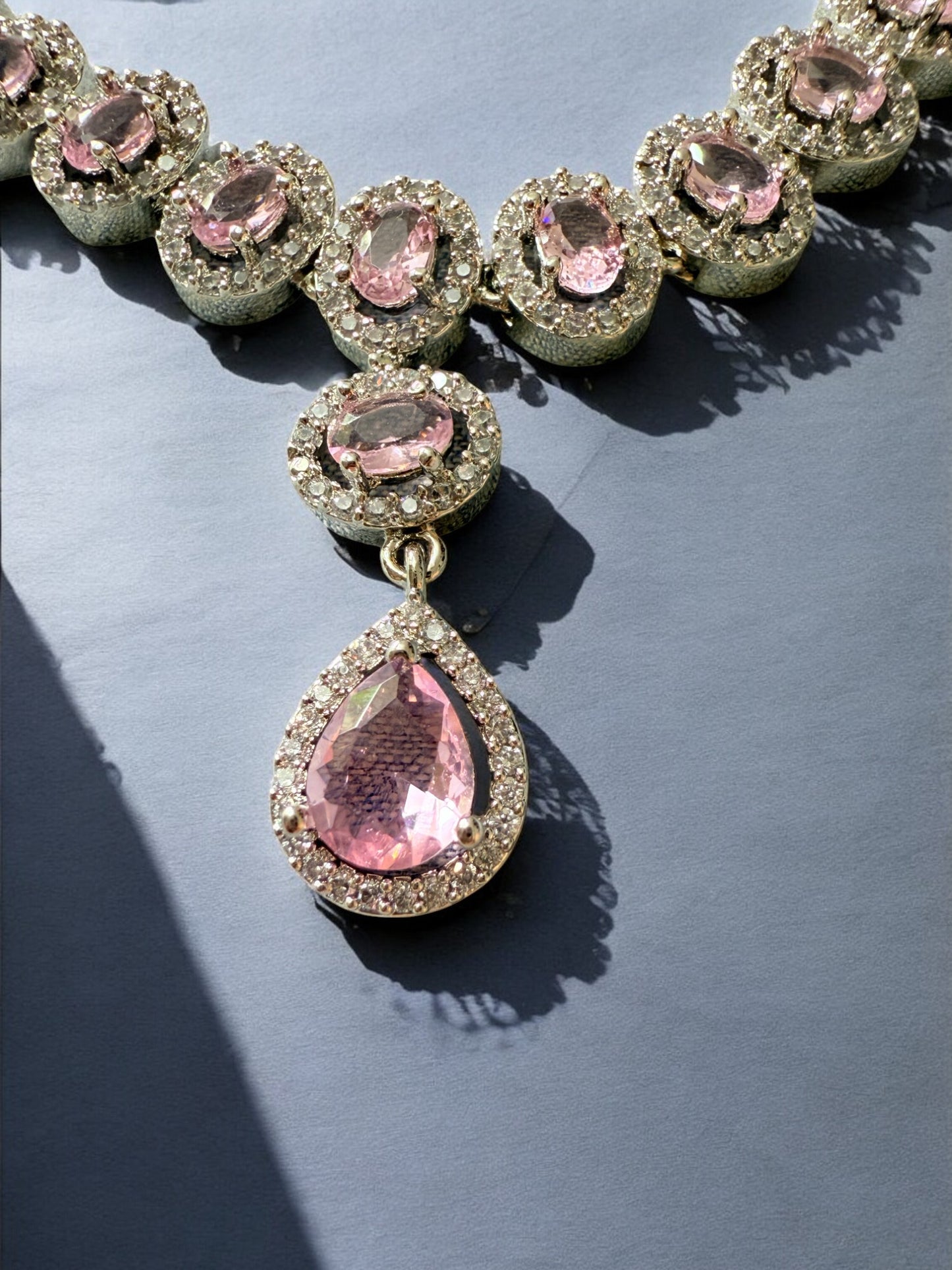Pink Rhodium Plated Cubic Zircon Necklace Set