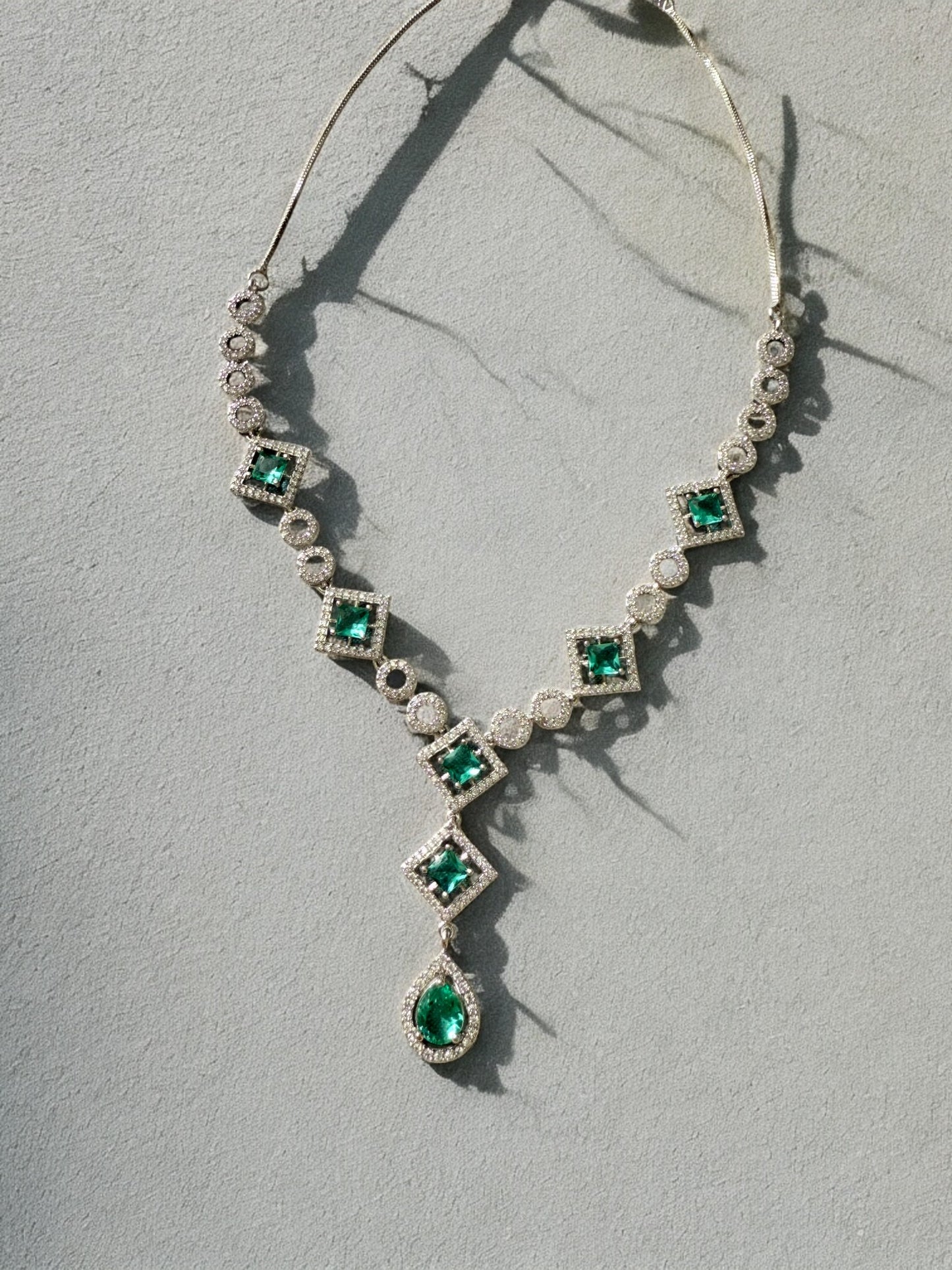 Ocean Blue Rhodium Plated Cubic Zircon Necklace Set