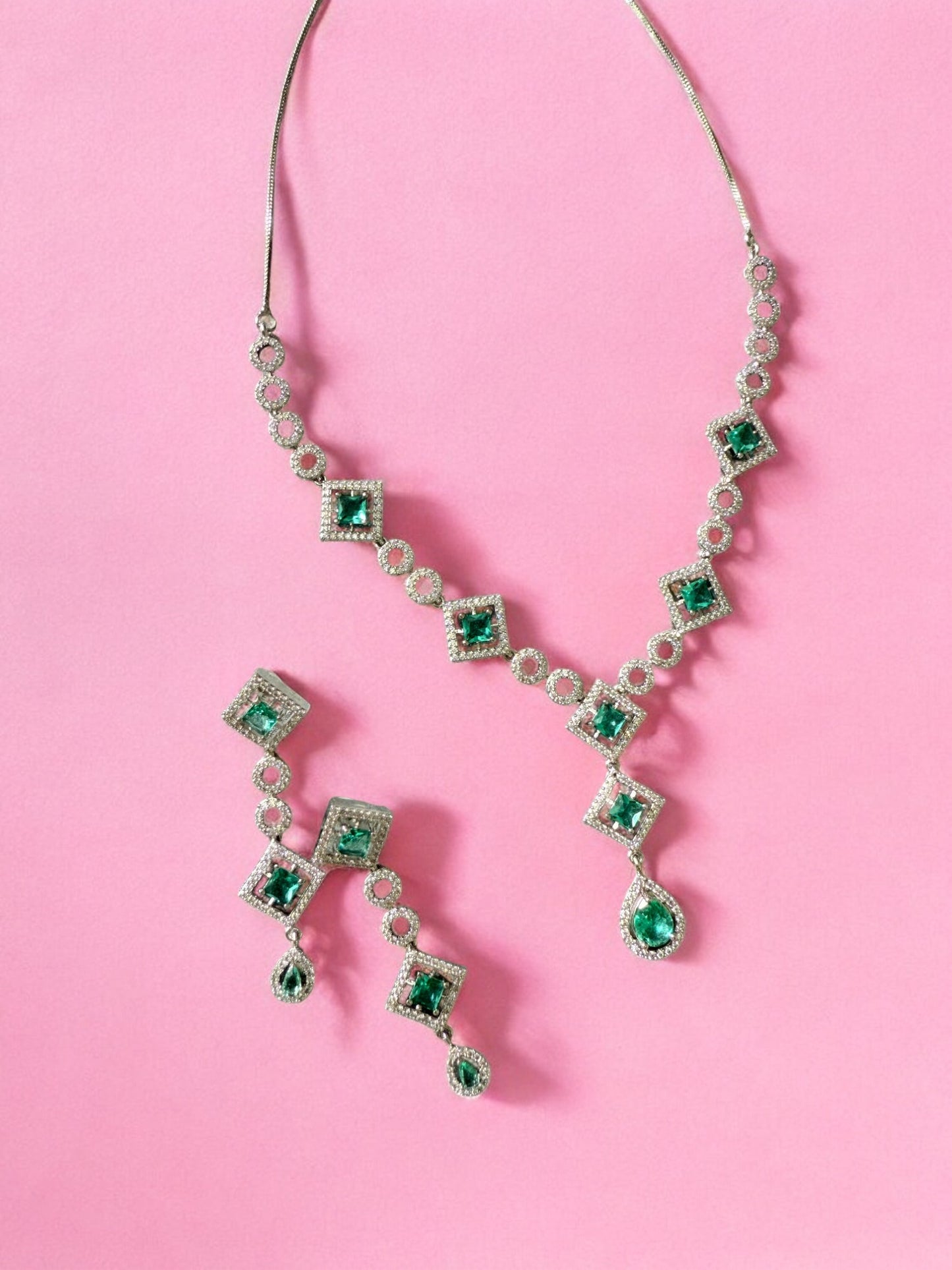 Ocean Blue Rhodium Plated Cubic Zircon Necklace Set