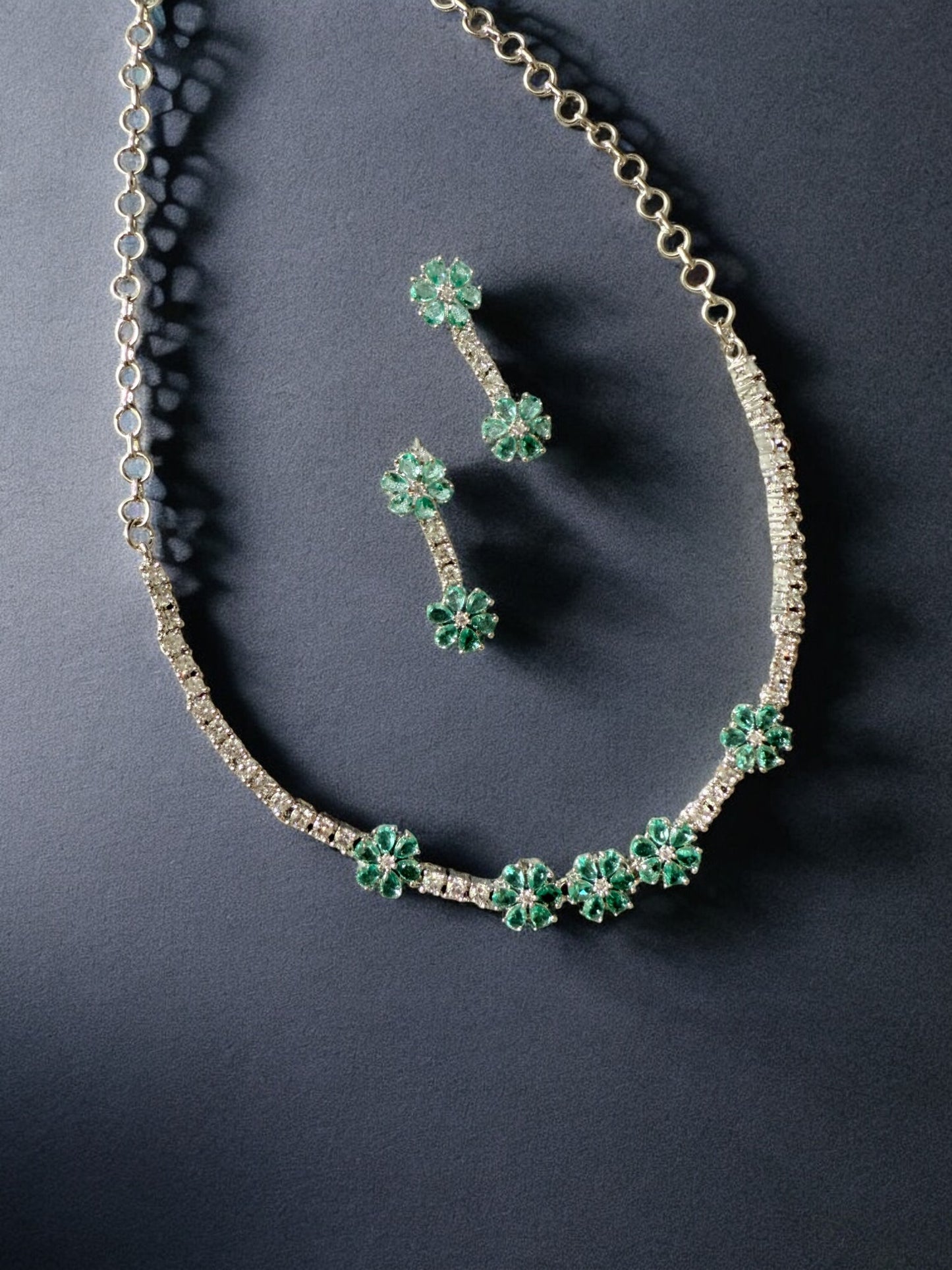 Ocean Blue Rhodium Plated Cubic Zircon Necklace Set