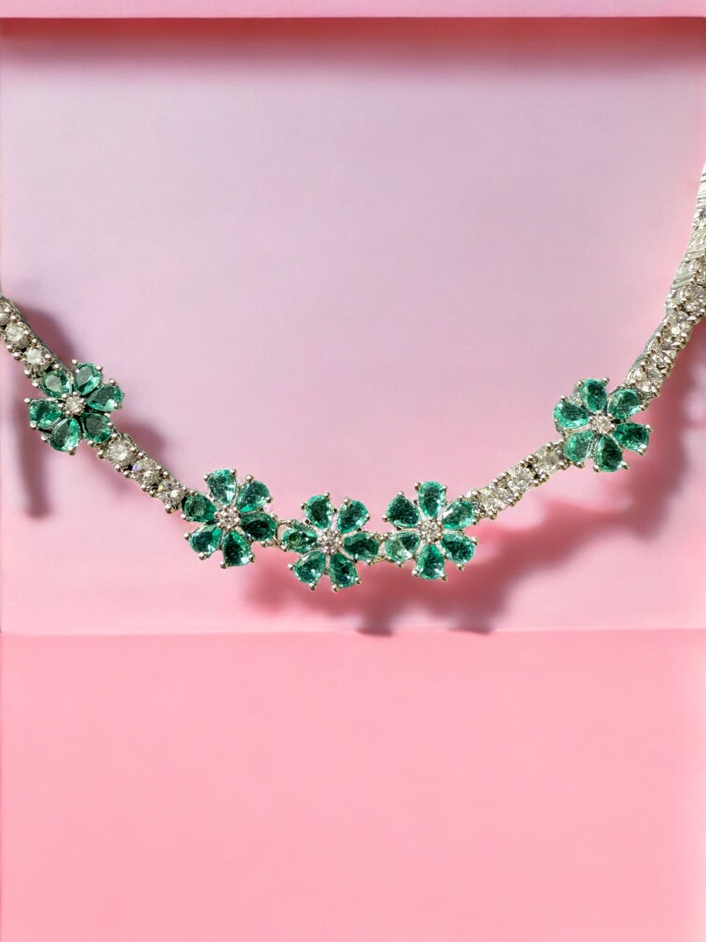 Ocean Blue Rhodium Plated Cubic Zircon Necklace Set