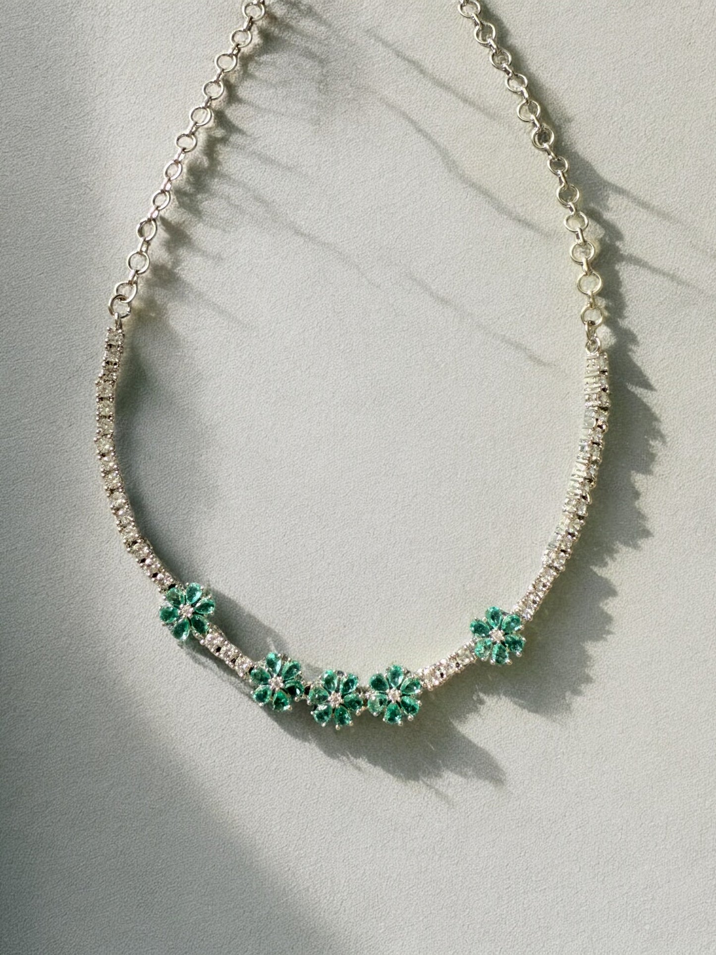 Ocean Blue Rhodium Plated Cubic Zircon Necklace Set